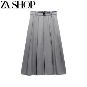 ZARA 자라여성 플리츠 미디 스커트 주름 치마 그레이