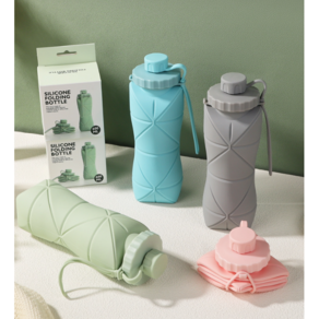 간편한 접이식 텀블러 실리콘 물병(등산물병) 스포츠물병, 1개, 600ml, 그린