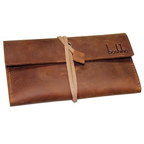 Boshiho Genuine Leathe Roll Up Tobacco Pouch with Ro 보시호 정품 가죽 롤업 담배 파우치(롤링 팁 종이 홀더 슬롯 포함) (브라운 (S)