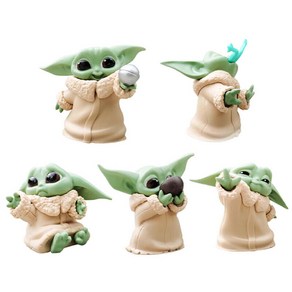 SanBeans 5pcs 아기 Yoda 미니 액션 그림 스타 워즈 만달리안 시리즈 제다 마스터 장난감(Khaki), 1개