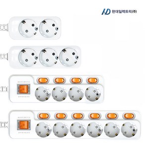 현대 국산 안전 접지 멀티탭 개별스위치 일반 2구 3구 4구 5구 6구 1.5M 3M 5M 10M 과부하차단 멀티콘센트, 1개