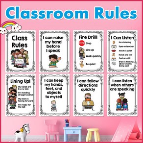 Classroom Rules 영어 포스터 A4 빅 카드 유치원 유아교육 플라스틱 좋은 매너 교실 벽 장식 교육용 포스터 어린이 장난감