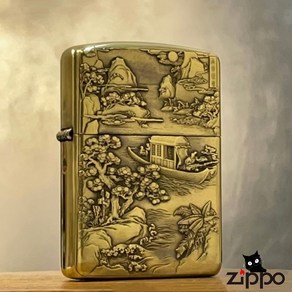 정품 Zippo 가벼운 산 흐르는 물 3D 순수 구리 구호 기사 놀이 컬렉션 남자 선물