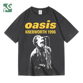 남자 오버핏 반팔 영국 밴드 오아시스 티셔츠 Knebworth 1996