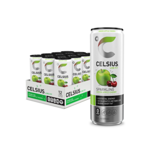 셀시어스 CELSIUS 스파클링 그린 애플 체리 필수 에너지 드링크 12온스 캔12팩 209143, 355ml