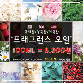 [드그라쎄] 프리미엄 프래그런스오일 350종 캔들 디퓨저 석고방향제 100ml, 국내산 64.롤리타 렘피카 100ml