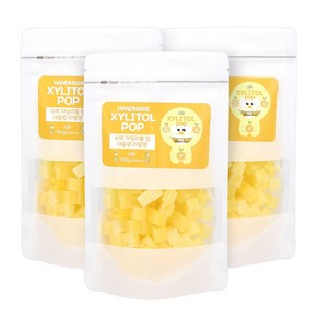무설탕 수제 장인 자일리톨 팝 캔디 사탕 대용량 리필팩 레몬, 3개, 150g