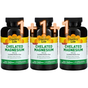 1+1+1 County life 컨트리라이프 킬레이트화 마그네슘 Chelated magnesium 250mg 240정 / 해외직구 미국정품, 3개