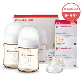 더블하트 모유실감 3세대 PPSU 베이직 트윈팩 160ml+젖꼭지(2입), 3세대 SS, 화이트, 1세트