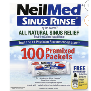 NeilMed Sinus Rinse 100% 천연 성분 부비강 안정제 (코세정제) 프리믹스 100팩, 1개