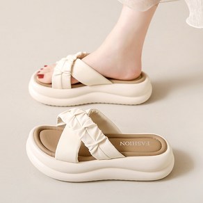 Moden Fashion 여성 빈티지 발편한 격자 키높이 슬리퍼