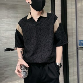 AOKADA 오버핏 반팔 티셔츠 남자 카라티 배색 폴로티 여름 면티 반팔티