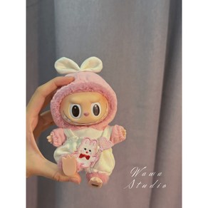 10cm 15cm 20cm 30cm 인형 옷 라부부 풍선 토끼 로고 아이보리 후드멜빵