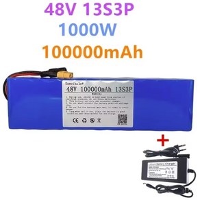 13S3P XT60 48V 리튬 이온 배터리 팩 100Ah 1000w 100000mah BMS 및 충전기 전기 자전거 스쿠터 54.6v