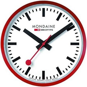 Mondaine 벽시계 25cm - 공식 스위스 철도 시계 빨간색 초침 알루미늄 케이스 방진 다양한 변형, 기본