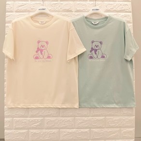 [에꼴리에] 22년 여름신상! **고품질 곰돌이 반팔티~ 빠른배송** *2가지 색상* 주니어 여아용 깜찍하면서 심플 단정하고 시원하고 편안하며 코디가 쉬운 4부 곰돌이 나염티