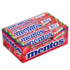 Mentos 멘토스 딸기맛 츄이 캔디 15팩, 1개, 37.4g