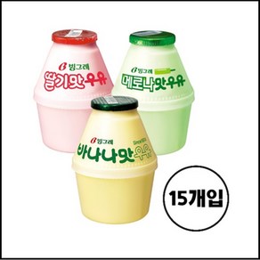 빙그레 단지우유240ml 3종 (바나나+딸기+메로나), 15개, 240ml