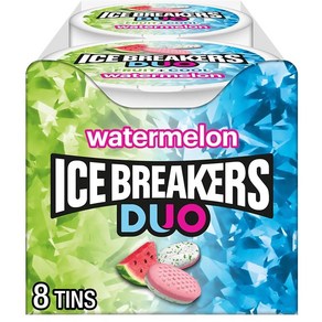 ICE BREAKERS Duo Fuit Plus 쿨 워터멜론 무설탕 브레스 민트 틴 36.9g(1.3oz) (8개), 8개