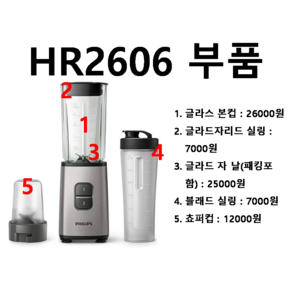 HR2601.h2602..h2603.h2604.h2605.h2606=믹서기 부품 전체 필립스 정품 (글라스 쵸퍼 실링 컵), (1번)본체컵(유리)