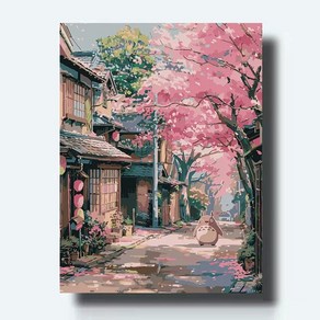 피포페인팅 이웃집 토토로 벚꽃 diy 명화 그리기 지브리 캐릭터 유화 그림 색칠하기 세트, 옵션1, 30x40cm, 1개