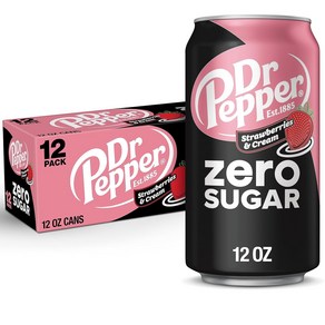 닥터페퍼 제로 딸기 앤 크림 소다 12 fl 온스 캔 12 팩 탄산 청량 음료 드링크, 12개, 355ml