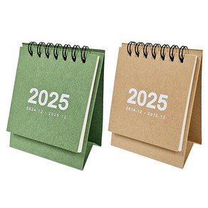 연휴표시 2025년 책상 미니달력 데스크캘린더 2024년 12월 포함, 1세트, 그린+크라프트