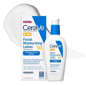 CeraVe AM 페이셜 모이스처라이징 로션 SPF 50 | SPF 히알루론산 나이아신아미드 및 세라마이드가 함유된 페이스 모이스처라이저 | 기름지지 않음 | 화이트 캐스트 없