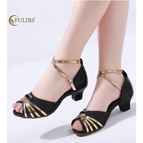FULIBS 라틴댄스화 여성 성인 소프트키높이 댄스 샌들 댄스화 3cm 5cm, 255, 블랙5cm