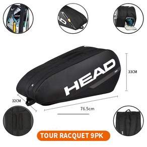 HEAD 헤드 2024 테니스 라켓 가방 TOUR RACQUET BAG L 9PK 블랙, 1개