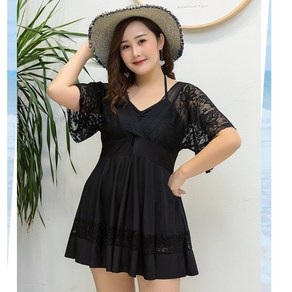 여성 빅사이즈 수영복 J6213, 4XL, 블랙