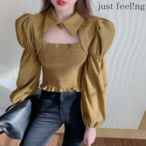 just feel!ng 여성 퍼프 소매 긴팔셔츠 상의 긴팔 티셔츠 이너웨어 여친룩 여성상의 기본티