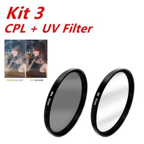 37mm 40.5mm 43mm 46mm 49mm 52mm 55mm 58mm 62mm 67mm 72mm 77mm 82 UV CPL ND FLD 클로즈업 컬러 DSLR 카메라 필터, Kit 3_40.5mm, 1개