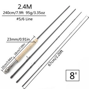 2.1M 2.4M 2.7M 4 섹션 플라이 낚싯대 휴대용 탄소 초경량 슬로우 액션 플라이로드 코르크 손잡이 낚시 용품로드 피쉬로드, 2.4m (8ft) Rod