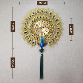 공작시계 거실 대형 인테리어 북유럽 장식 시계 왕실 공작 아트월, 고급술첨부리치피콕골드대70cm