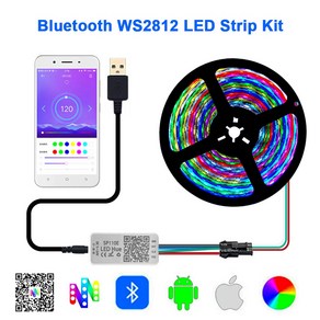 SP110E 블루투스 컨트롤러 USB 케이블 키트 dc 5v WS2812B 개별적으로 다룰 수 있는 RGB Led 스트립 조명 30/60/144Led 방수 IP65, Black PCB_Only SP110e, 1개