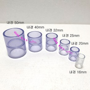 투명 단소켓 커플링 (내경 50mm 40mm 32mm 25mm 20mm 16mm) 일자 소켓 LESSO 중국 규격 파이프 연결 소켓, 16mm, 1개