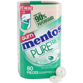 Mentos Pue Fesh 스피어민트 또는 프레시 민트 무설탕 껌 자일리톨 감미료 함유 225286