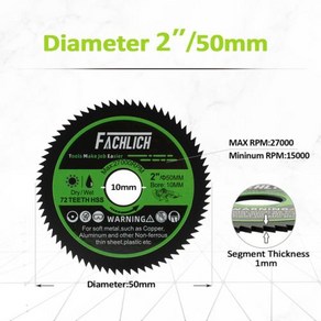 FACHLICH 초박형 커팅 디스크 HSS 소프트 금속 커터 구리 파이프 알루미늄 목재 미니 그라인더 보어 10mm 2 인치 3 인치 톱날 Dia50 75mm, 1개