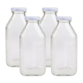 가인글로벌 사각델몬트300 유리병 + 38러그캡 (화이트), 4개, 300ml