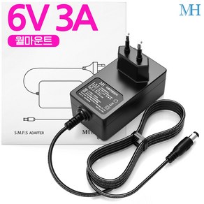 명호전자 6V 3A 아답터 3000mA 6V2A호환 벽걸이형 DC 6V 3A 어댑터, MH0630 기본잭(5.5x2.1~2.5mm), 1개