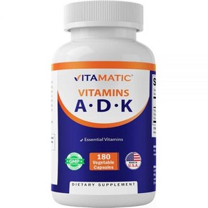 Vitamatic ADK 비타민 보충제 식물성 캡슐 180개 뼈 건강을 위한 고효능 A D3 K2 칼슘 흡수 GMO 프리 글루텐 프리, 1개, 180정