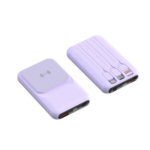 CCAGU 맥세이프 고속충전 보조배터리 무선15W 대용량 20000mAh 케이블 일체형 LCD잔량표시, 퍼플