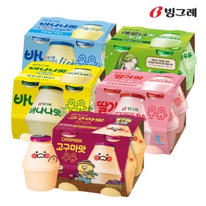 빙그레 단지우유 4종 바나나우유+딸기우유+메로나우유+바나나라이트, 32개, 240ml