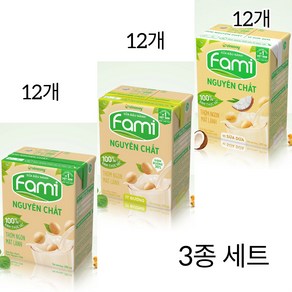 FAMI VINASOY 베트남 파미 두유/3종 세트 (기본맛/코코넛맛/저가당), 36개, 200ml, 36개, 200ml