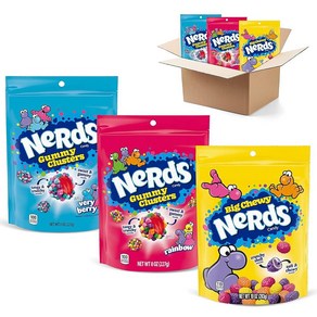 NERDS Gummy Clustes 버라이어티 팩  레인보우 젤리 클러스터 베리 Big Chewy Neds 개별 포장 재밀폐 가능한 캔디 백 3팩 226.8g8온스 2개, 3개, 227g