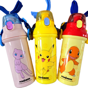 포켓몬 원터치 어깨끈 물통 뮤 피카츄 퐈이리 초등 필수소풍 나들이, 1개, 480ml, 핑크
