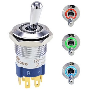 R16-37L RGB LED 방수 메탈 토글스위치 DC12V~24V IP67 16mm Metal Toggle Switch