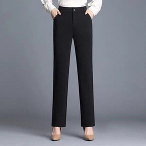 루나버블 빅사이즈 일자핏 스판 슬랙스 26-35 [블랙 / 봄가을용] 성인 중년 여자 여성 간절기 허리밴딩 검정 캐주얼 정장 바지 팬츠