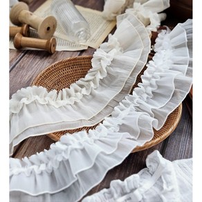 [1마 90cm] 90mm 물결 쉬폰 프릴 레이스 밑단 수선 옷리폼 레이스, 화이트, 1개